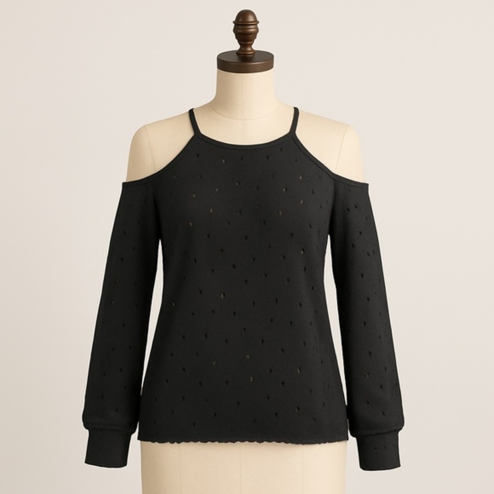 J Story Black Cutout Shoulder Lightweight Sweatshirt Top Size M